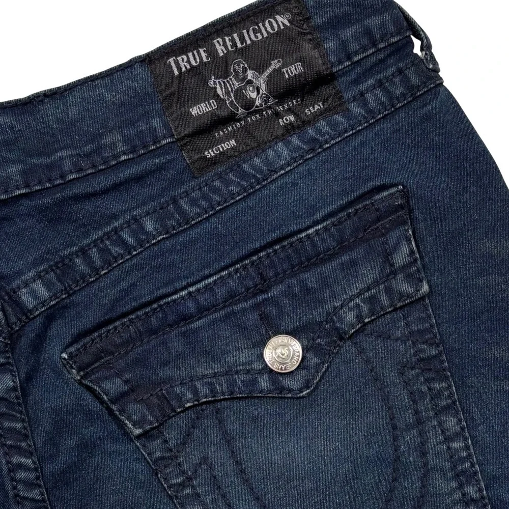 True Religion Jeans Geno‎ Relaxed Slim Mens 40x28 Dark Wash Big T Flap Pocket